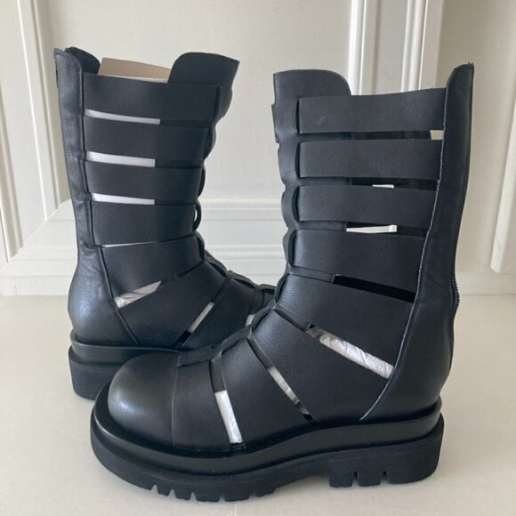 NWOB Jeffery Campbell Free People Felix Fisherman Leather  NWOB Jeffery Campbell Free People Felix Fisherman Black Leather Boots Sz 9
